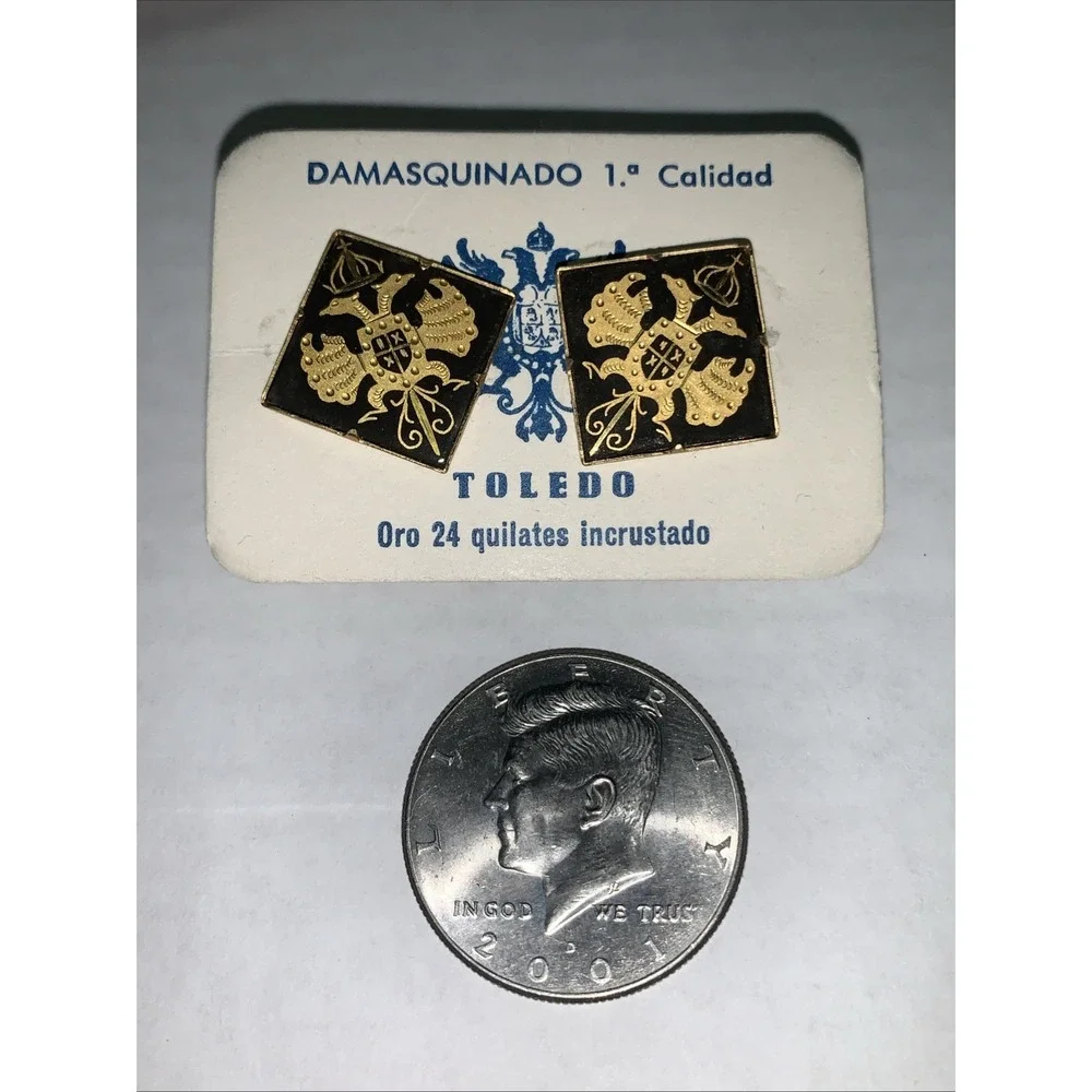 Vintage Toledo Holy Roman Emperor Crest‎ Damascene Cufflinks 3/4